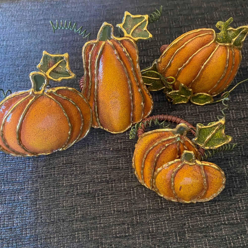 Unbranded Pumpkin‎ Napkin Rings Set of 4 Orange Gold Fall Thanksgiving Excellent
